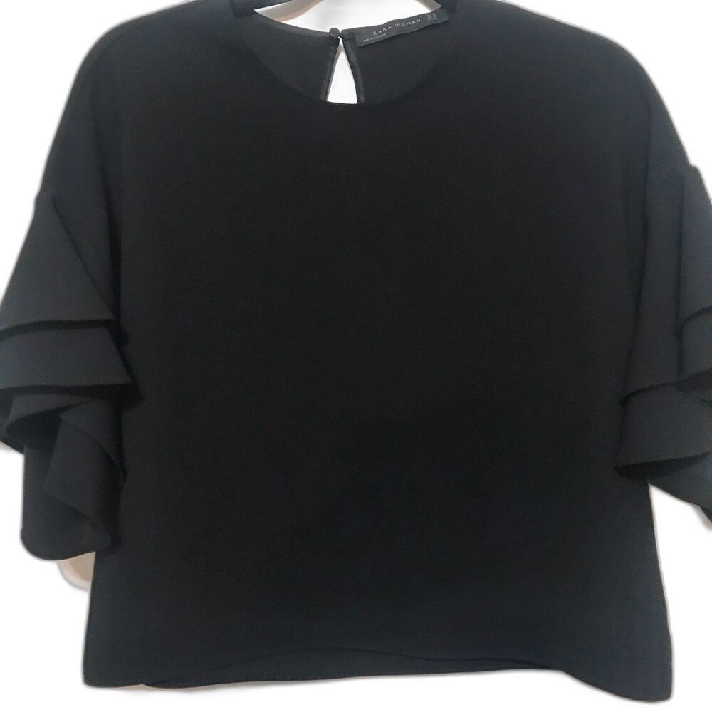 Zara black blouse woman bell short sleeve size XS academia baddie preppy